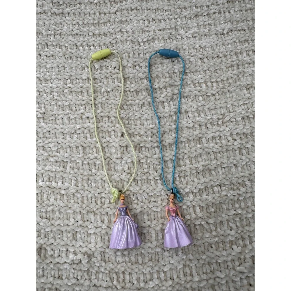 Disney Cinderella Necklace Lot 2 Princess Figure Pendant Toy Purple Pink‎ 1.5 in